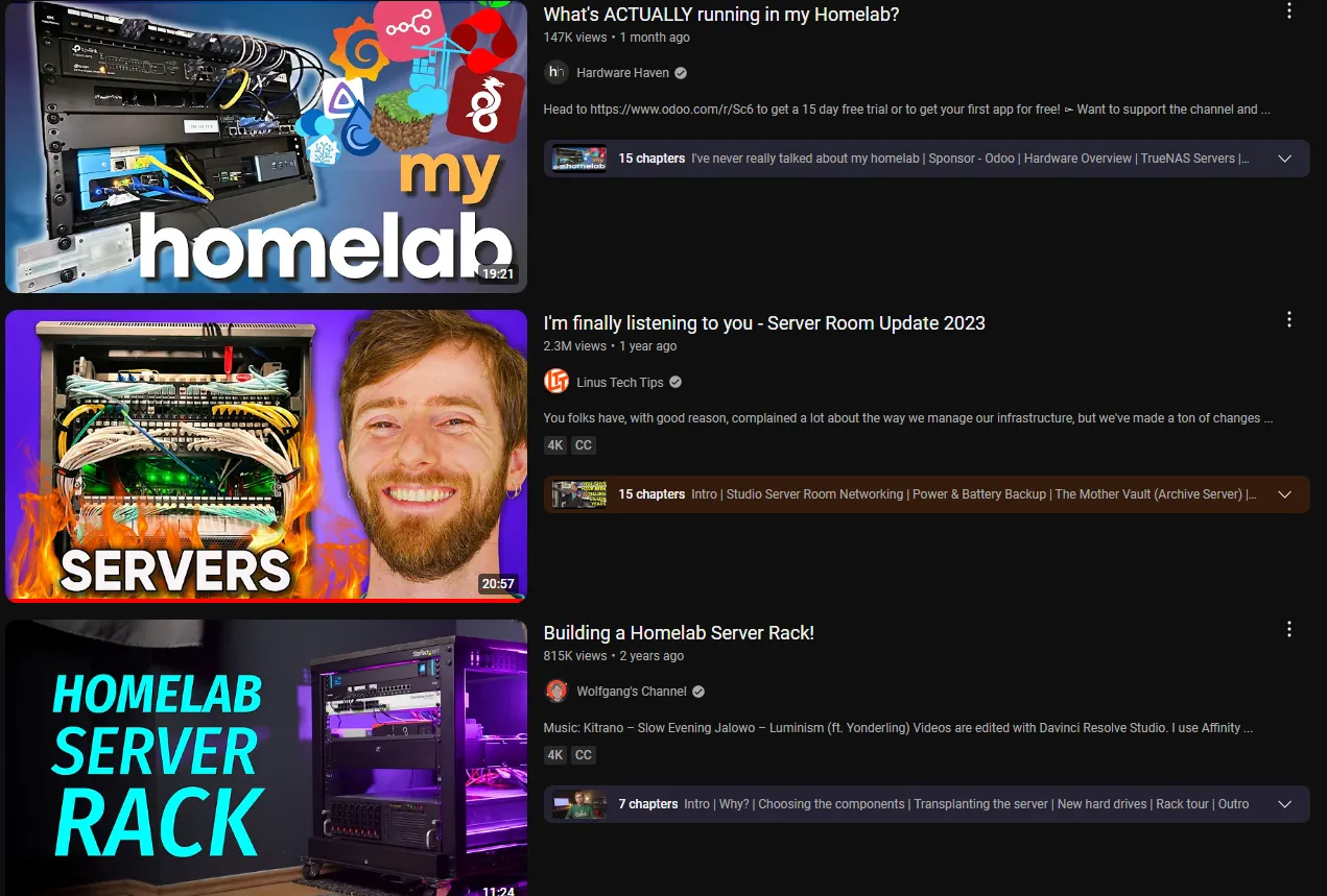 Homelab videos from Youtubers